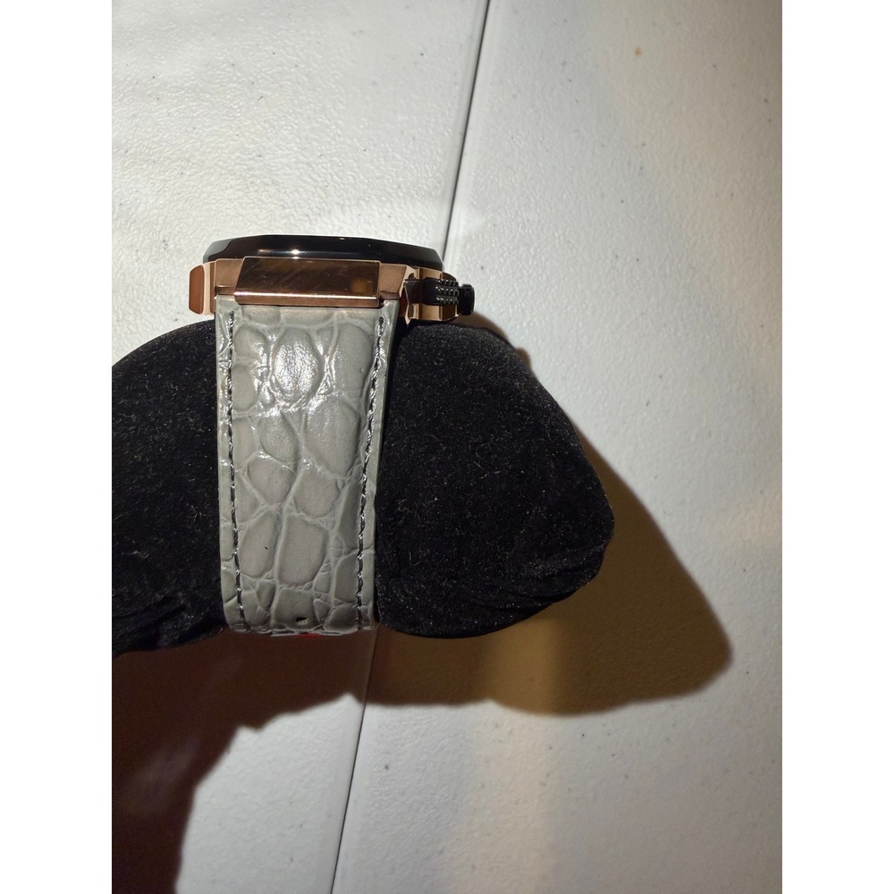 Anniversary Mens Rose Gold Tone Chronograph Watch Grey Croc Embossed Band - Picture 4 of 7